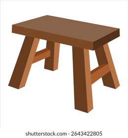 Minimalist Wooden Stool Vector – Flat Design Brown Bench Furniture for Home Interior, Rustic Chair Seat Illustration, Small Solid Wood Seating Object, Traditional Vintage interior Element

