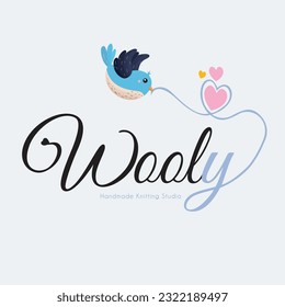 Minimalist Wooly Knitting Studio Logo Design Flying Bird Symbol Free Vector Design Illustration