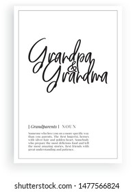 Minimalist Wording Design, Grandparents definition, Wall Decor, Wall Decals Vector, noun description, Wordings Design, Lettering, Art Decor, Poster Design isolated on white background