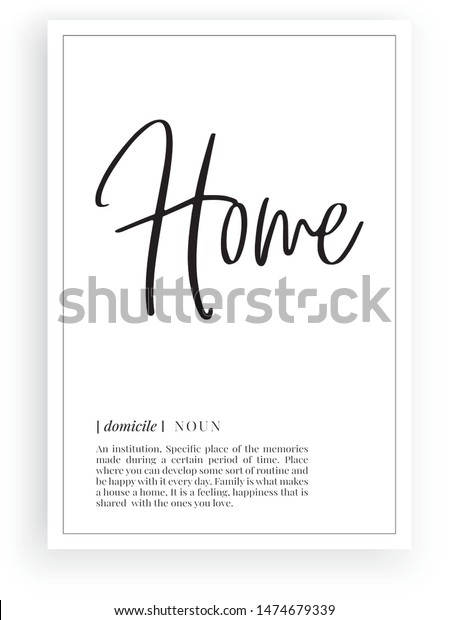 Minimalist Wording Design Home Definition Wall Stock Vector