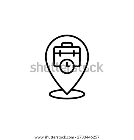 Minimalist Work Location Icon Design, Time And Briefcase Symbol, Outline Style