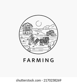 Minimalist working farmer logo line art illustration template design