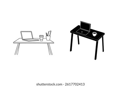 Minimalist Workspace Illustration With Laptop And Coffee Cup On Desk