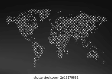 Minimalist world map design using halftone dots. Great for tech, global network, or abstract data-themed visuals.