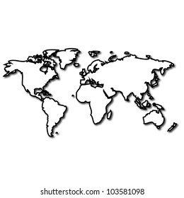 Minimalist World Map Outline – Black Continent Silhouettes on White Background. A clean and simplified world map outline featuring black continent silhouettes on a white background. The minimal detail emphasizes the recognizable shapes and relative positions of the major landmasses, creating a versatile and modern visual style. This illustration is ideal for educational materials, global presentations, travel‑related content, infographics, and contemporary design projects. Suitable for both commercial and editorial use across print and digital platforms.