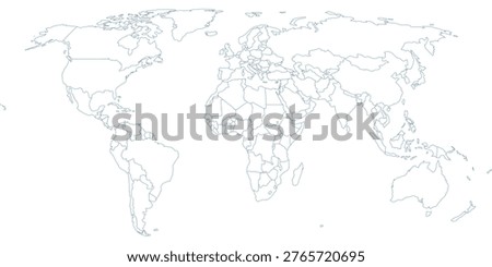 Minimalist World Map Vector Outline – Professional Blue Contour Geographic Map on Transparent Background