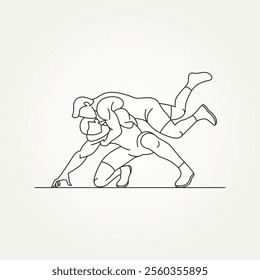 minimalist wrestling wrestlers fight line art icon logo vector illustration design. simple modern mixed martial art, sportsmanship logo concept