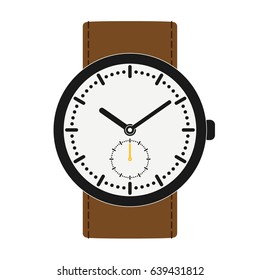 Minimalist wristwatch white dial brown leather strap isolated on white background