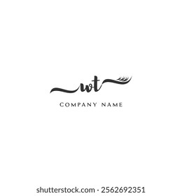 Minimalist WT Logo Design with Abstract Feather Element