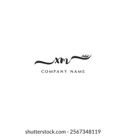 Minimalist XM Logo Design with Abstract Feather Element