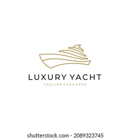 Minimalist Yacht Boat Ship Logo design with line art style