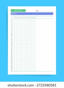 Minimalist Year Planner Objective Tracker Template mit Monthly Grid und Dot Notes Layout, Clean Annual Planning Page for Goals Progress and Productivity, druckbares Organizer Sheet, Vektordesign