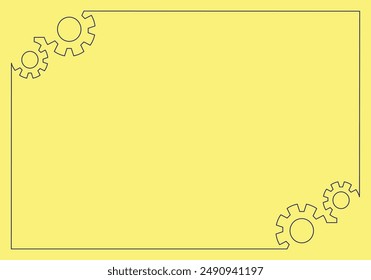 Un fondo amarillo minimalista con íconos de engranaje en ambas esquinas, utilizado para presentaciones, material educativo, Plantilla de texto personalizado. Ideal para creadores digitales que necesitan un entorno profesional y limpio. EPS 10