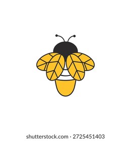 Minimalist Yellow Bee Icon with Leaf Wings