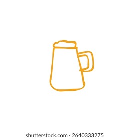 Minimalist yellow beer mug drawing on a plain white background