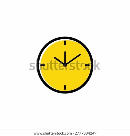A minimalist yellow clock face with black hour and minute hands indicating a specific time, presented on a clean white background.