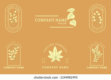 Minimalist Yellow Leaf Leaves Nature Logo Collection Style Orange Pastel Background.