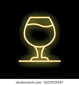 Minimalist yellow neon sign showing a glass of wine or alcohol on a black background