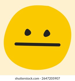 Face neutra amarela minimalista no estilo doodle desenhado à mão, mostrando uma emoção equilibrada ou indiferente. Ótimo para gráficos de terapia, gráficos emocionais e educação em saúde mental.