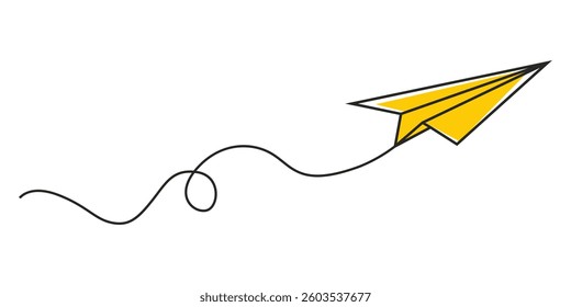 Minimalist Yellow Paper Airplane Vector Illustration.