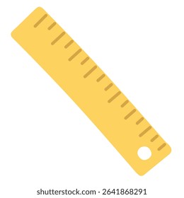 Minimalist yellow ruler vector in flat style. Great for education, math, measuring tools, back to school content, and children’s learning resources.