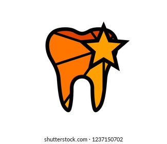 minimalist yellow star tooth or dental design logo