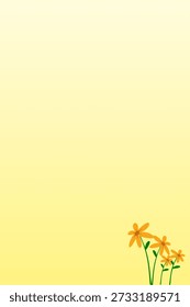 Fondo de Vertical amarillo minimalista con flores naranjas y espacio de copia.