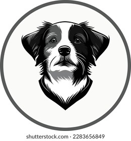 Minimalist yet charming, a vectorized black and white dog face illustration, capturing the essence of canine cuteness in a simple design