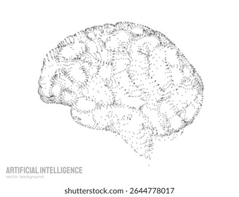 Minimalist yet complex brain grayscale map with floating particles, representing cognitive computing and deep learning algorithms. Suitable for fintech dashboards or psychology blogs.