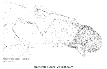 Minimalist yet complex brain map with floating particles, representing cognitive computing and deep learning algorithms. Suitable for financial tech dashboards or psychology blogs.