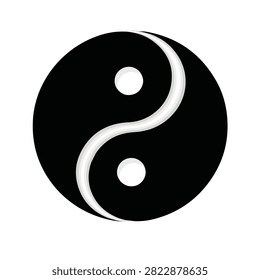 Minimalist Yin Yang Symbol Representing Balance, Harmony, and Dualism in Taoist Philosophy on White