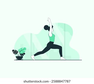 Minimalist Yoga Illustration of a Woman in Warrior Pose