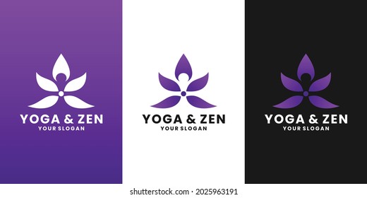 minimalist yoga logo design vector with lotus gradient color