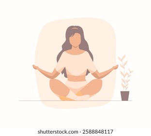 Minimalist Yoga Meditation Illustration of a Woman in a Calm Pose