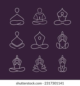 Minimalist Yoga poses human line art logo collection.Yoga meditation logo illustration vector.