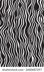 Minimalist Zebra Print Seamless Vector Pattern – High-Quality Black and White Abstract Wavy Stripes Background for Fashion, Digital Art, and Web Design – Trendy Stock Illustration