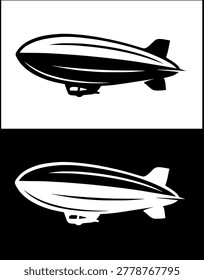 Minimalist zeppelin icon or logo, in original and inverted design