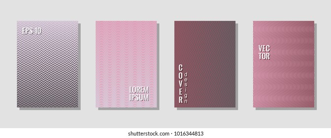 Minimalist zig zag banner templates, wavy lines gradient stripes backgrounds for musical cover. Curve shapes stripes, zig zag edge lines halftone texture gradient banners purple collection.