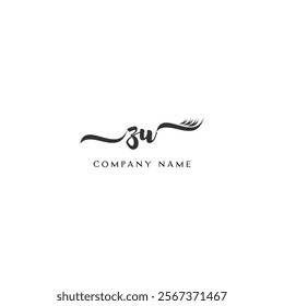 Minimalist ZU Logo Design with Abstract Feather Element