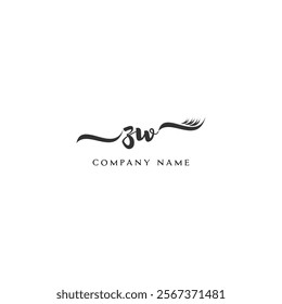 Minimalist ZW Logo Design with Abstract Feather Element