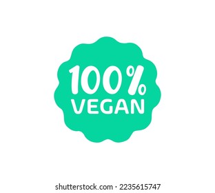 Minimalistisches 100% veganisches Etikett oder Aufkleber, Markierung, Zeichen, Stempel Logo Design. Organisches Symbol. Natürliches Symbol. Veganisches Symbol. Etikett. Ernährungssymbol, Bio und gesunde Lebensmittel, Vektordesign und Illustration.
