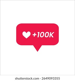 Minimalistic +100K love notification icon for digital and mobile platforms. Great for tracking large engagement or reactions in UI design and social media.