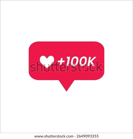 Minimalistic +100K love notification icon for digital and mobile platforms. Great for tracking large engagement or reactions in UI design and social media.