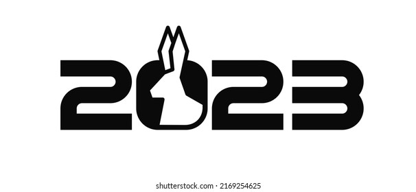 Minimalistic 2023 strong futuristic numbers and symbol of the year rabbit geometric style vector illustration for holiday new year card and banner