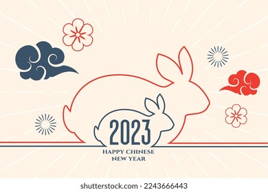 minimalistic 2023 year of rabbit greeting card in line style vector 