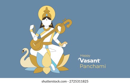 Póster minimalista de la Ilustración vectorial plana 2d de Saraswati Puja, Vector de Vasant Panchami