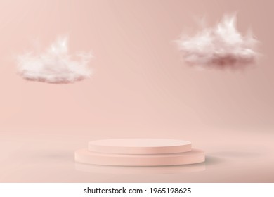 Minimalistic 3d background in pastel pink colors. Mock up with an empty podium to showcase a cosmetic product.