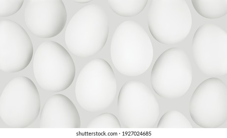 Minimalistic 3d background with white eggs. Abstract vector realistic background.