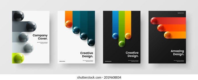 Minimalistic 3D balls booklet layout composition. Abstract front page A4 design vector illustration set.