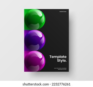 Minimalistic 3D balls flyer layout. Unique corporate brochure A4 design vector concept.